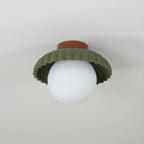 Ceiling Light | Scalloped Metal Shade & Opal Glass Globe | Flush-Mount