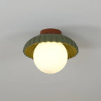 Ceiling Light | Scalloped Metal Shade & Opal Glass Globe | Flush-Mount