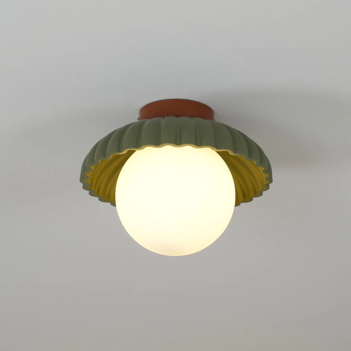 Ceiling Light | Scalloped Metal Shade & Opal Glass Globe | Flush-Mount