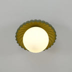 Ceiling Light | Scalloped Metal Shade & Opal Glass Globe | Flush-Mount