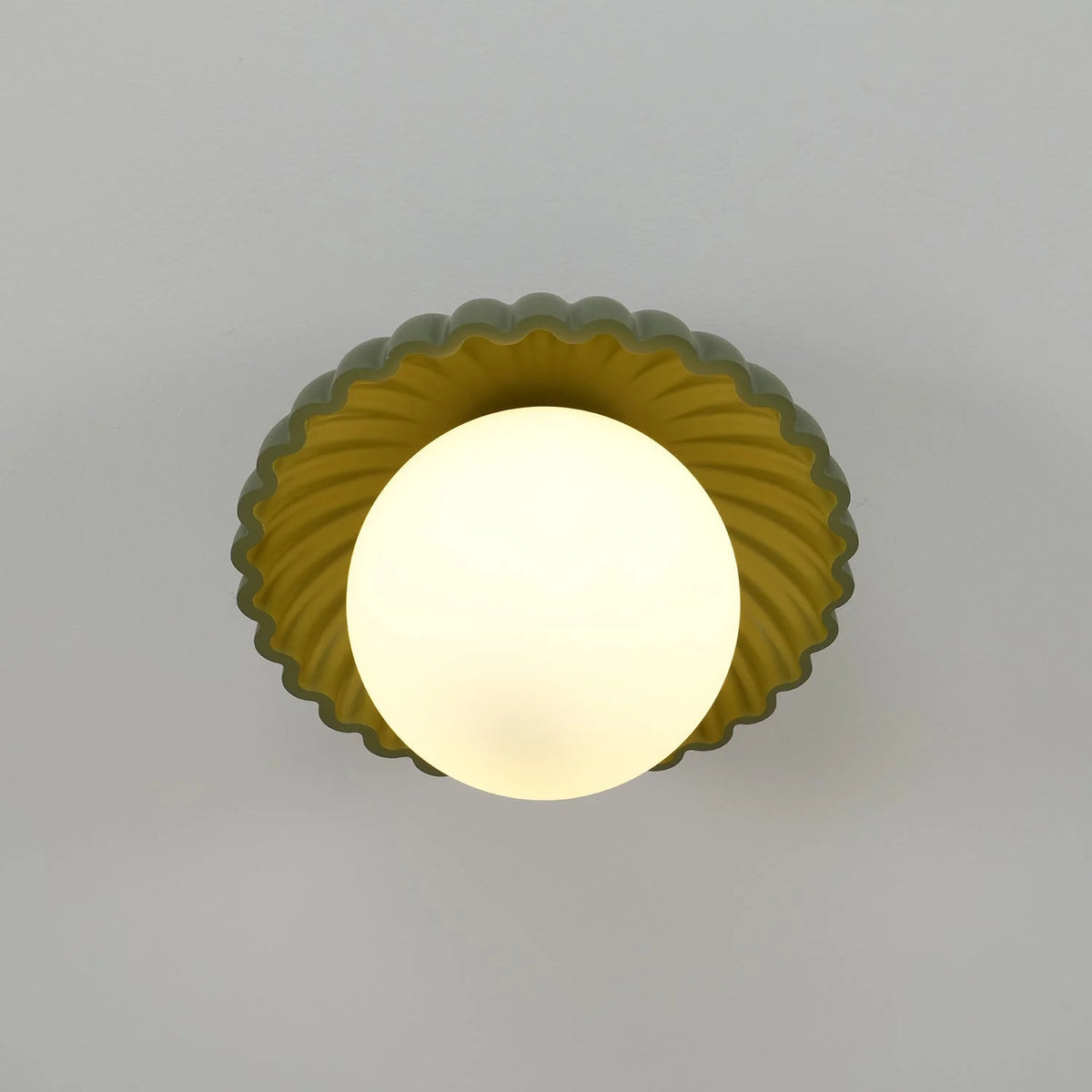 Ceiling Light | Scalloped Metal Shade & Opal Glass Globe | Flush-Mount