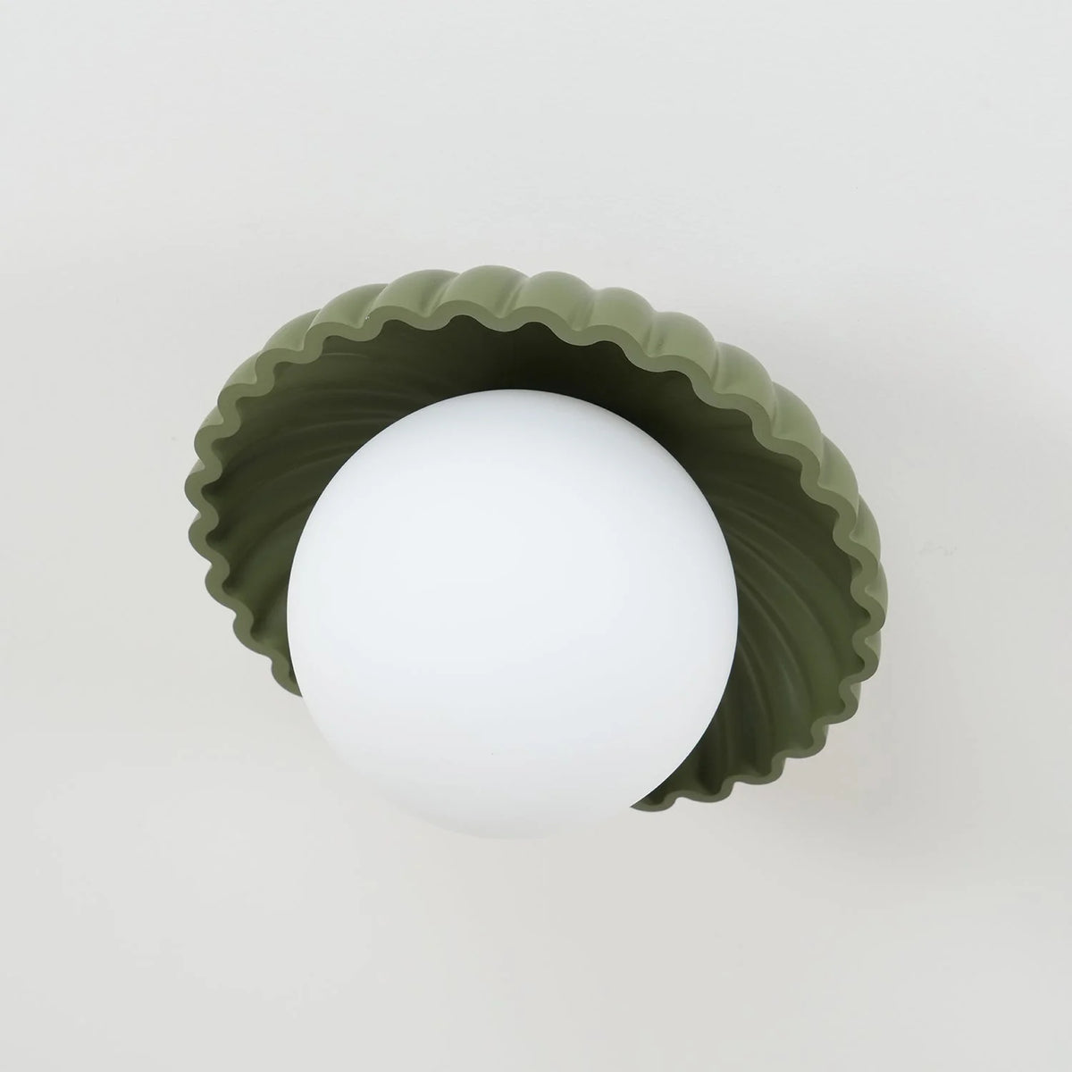 Ceiling Light | Scalloped Metal Shade & Opal Glass Globe | Flush-Mount
