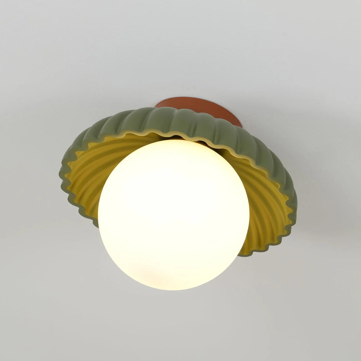 Ceiling Light | Scalloped Metal Shade & Opal Glass Globe | Flush-Mount
