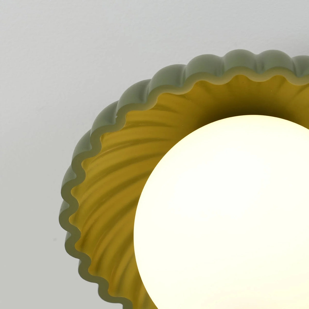 Ceiling Light | Scalloped Metal Shade & Opal Glass Globe | Flush-Mount
