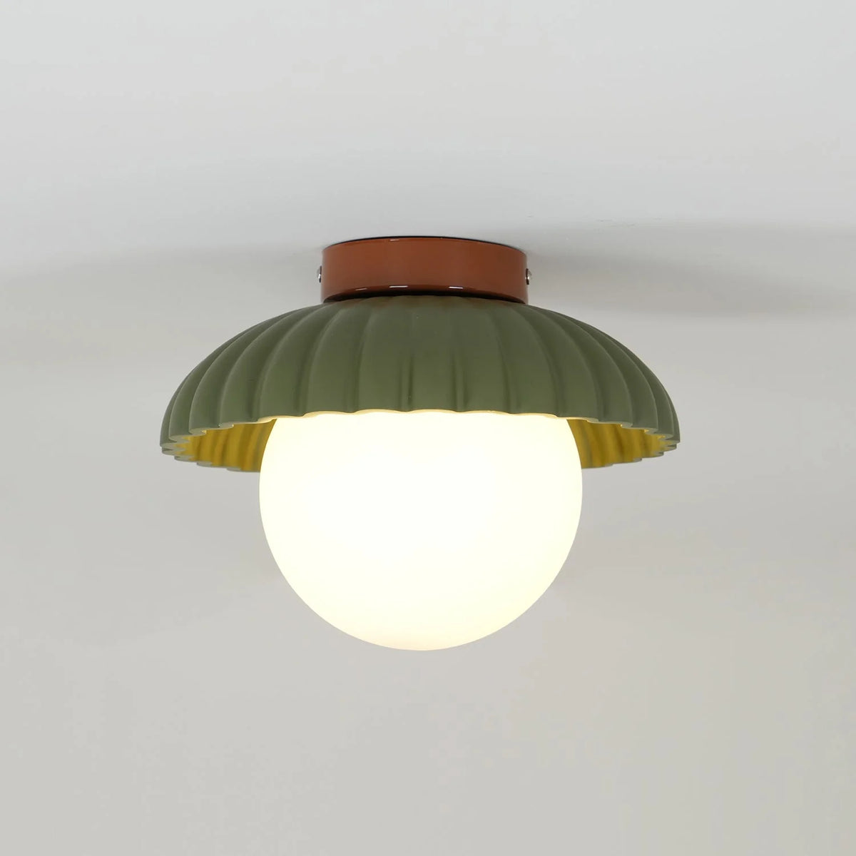 Ceiling Light | Scalloped Metal Shade & Opal Glass Globe | Flush-Mount