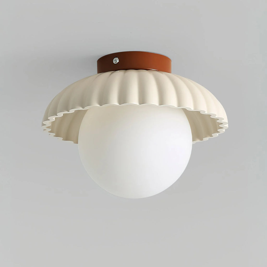 Ceiling Light | Scalloped Metal Shade & Opal Glass Globe | Flush-Mount