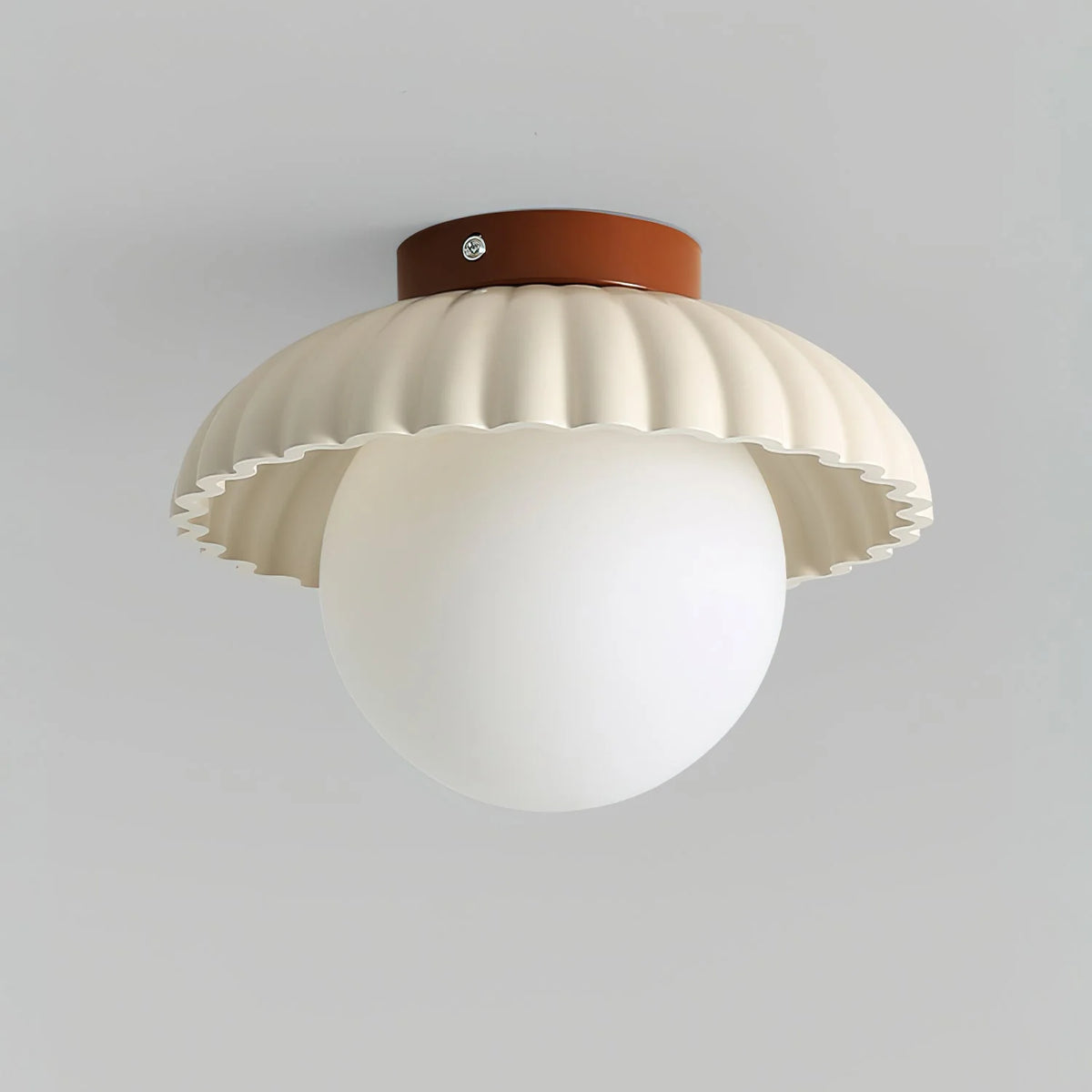 Ceiling Light | Scalloped Metal Shade & Opal Glass Globe | Flush-Mount