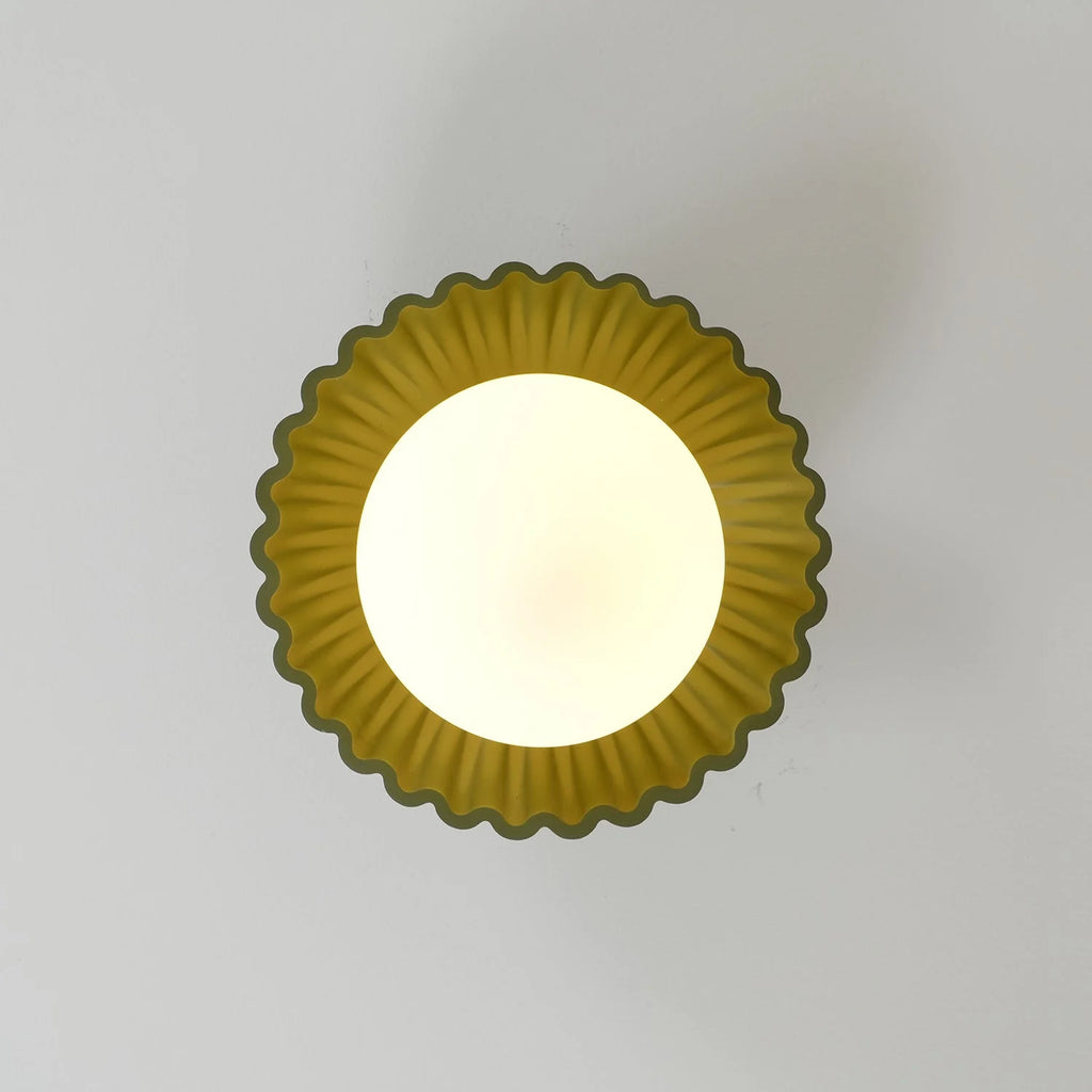 Ceiling Light | Scalloped Metal Shade & Opal Glass Globe | Flush-Mount