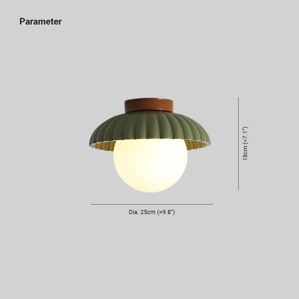 Ceiling Light | Scalloped Metal Shade & Opal Glass Globe | Flush-Mount