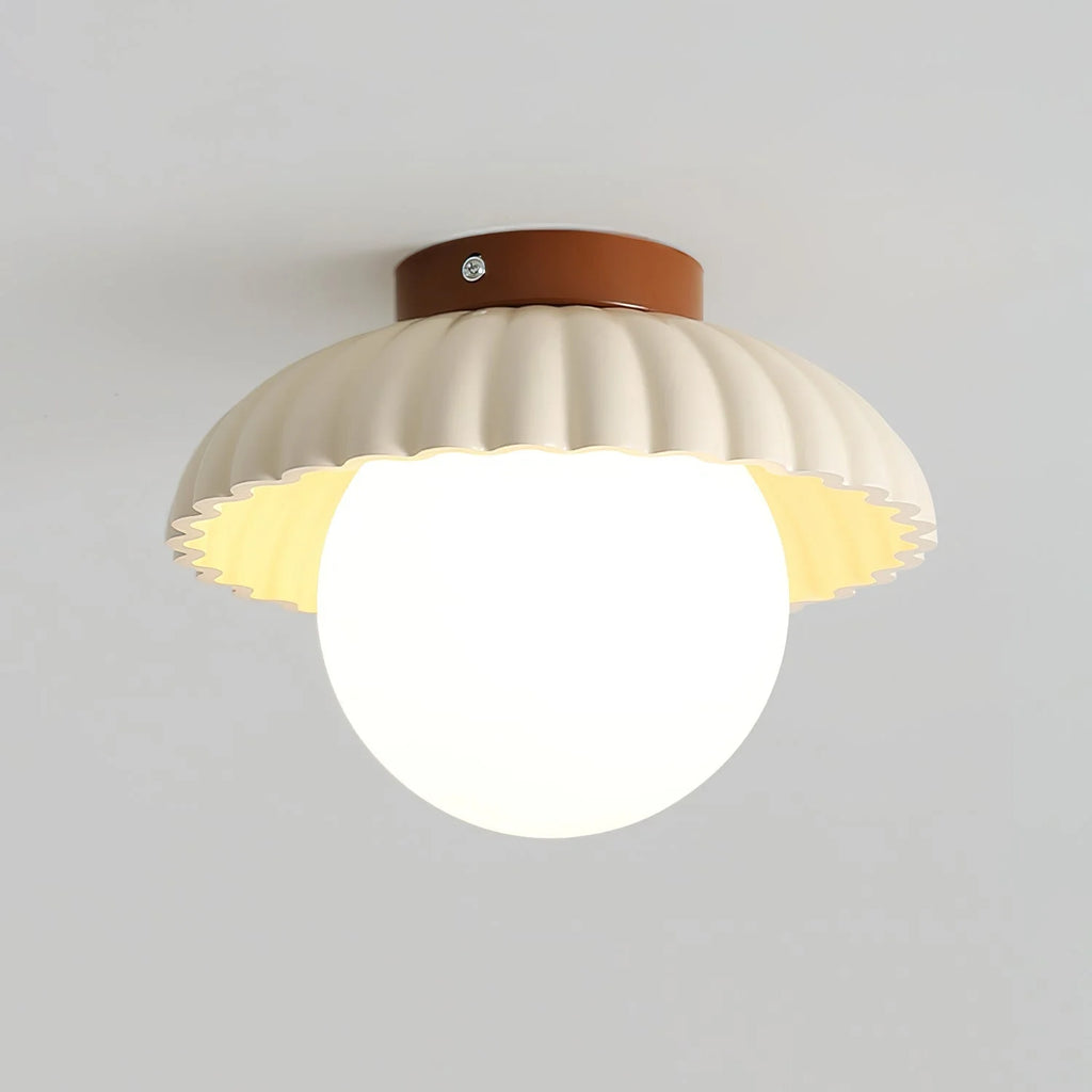 Ceiling Light | Scalloped Metal Shade & Opal Glass Globe | Flush-Mount