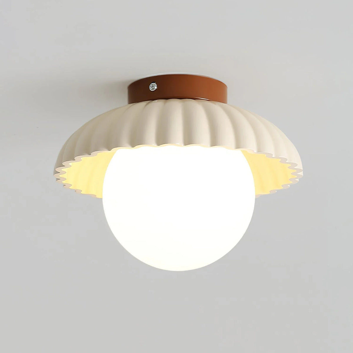 Ceiling Light | Scalloped Metal Shade & Opal Glass Globe | Flush-Mount