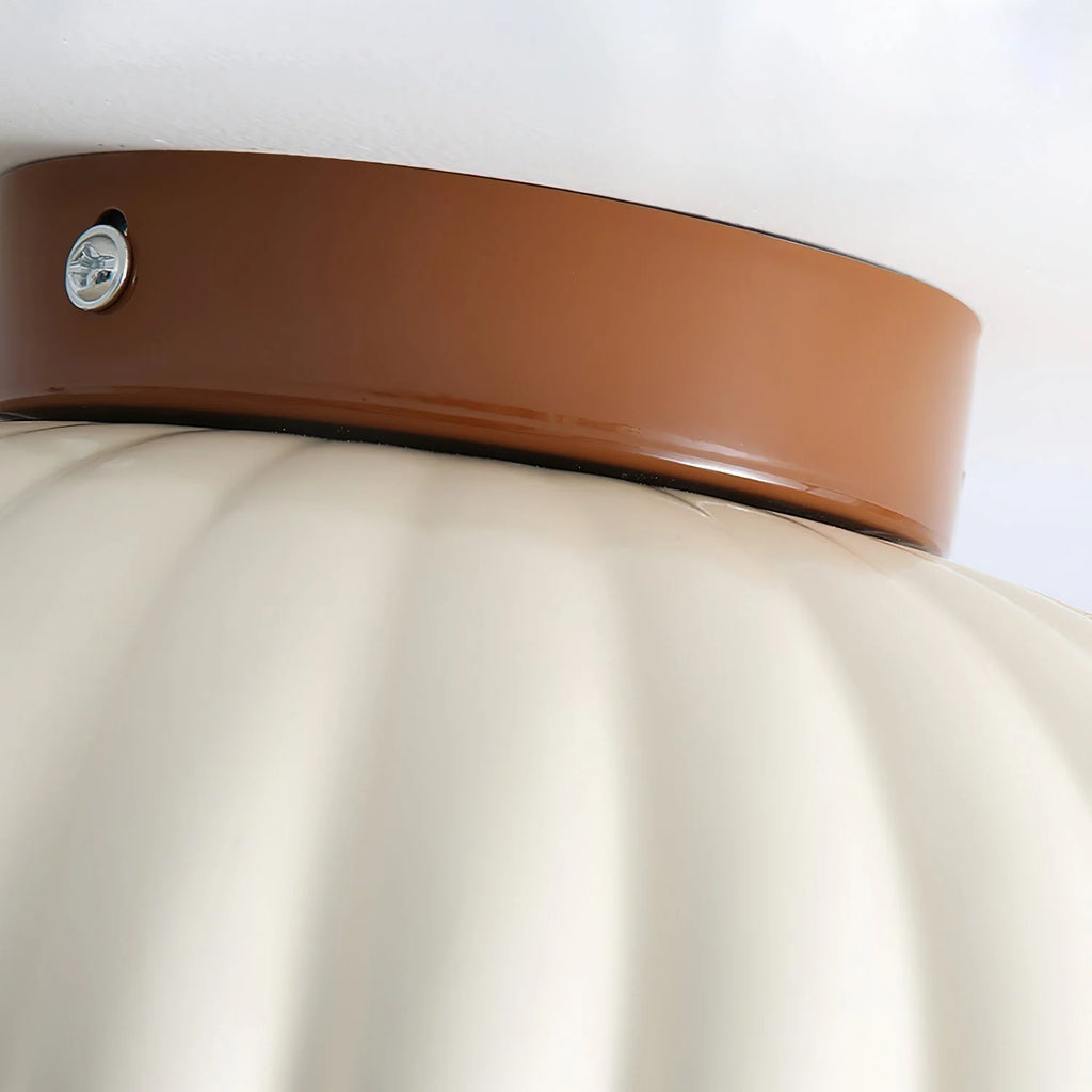 Ceiling Light | Scalloped Metal Shade & Opal Glass Globe | Flush-Mount