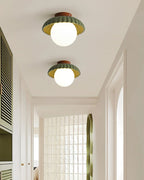 Ceiling Light | Scalloped Metal Shade & Opal Glass Globe | Flush-Mount