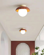 Ceiling Light | Scalloped Metal Shade & Opal Glass Globe | Flush-Mount