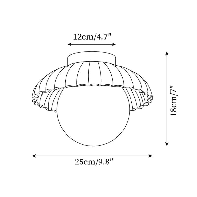 Ceiling Light | Scalloped Metal Shade & Opal Glass Globe | Flush-Mount