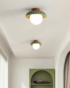Ceiling Light | Scalloped Metal Shade & Opal Glass Globe | Flush-Mount