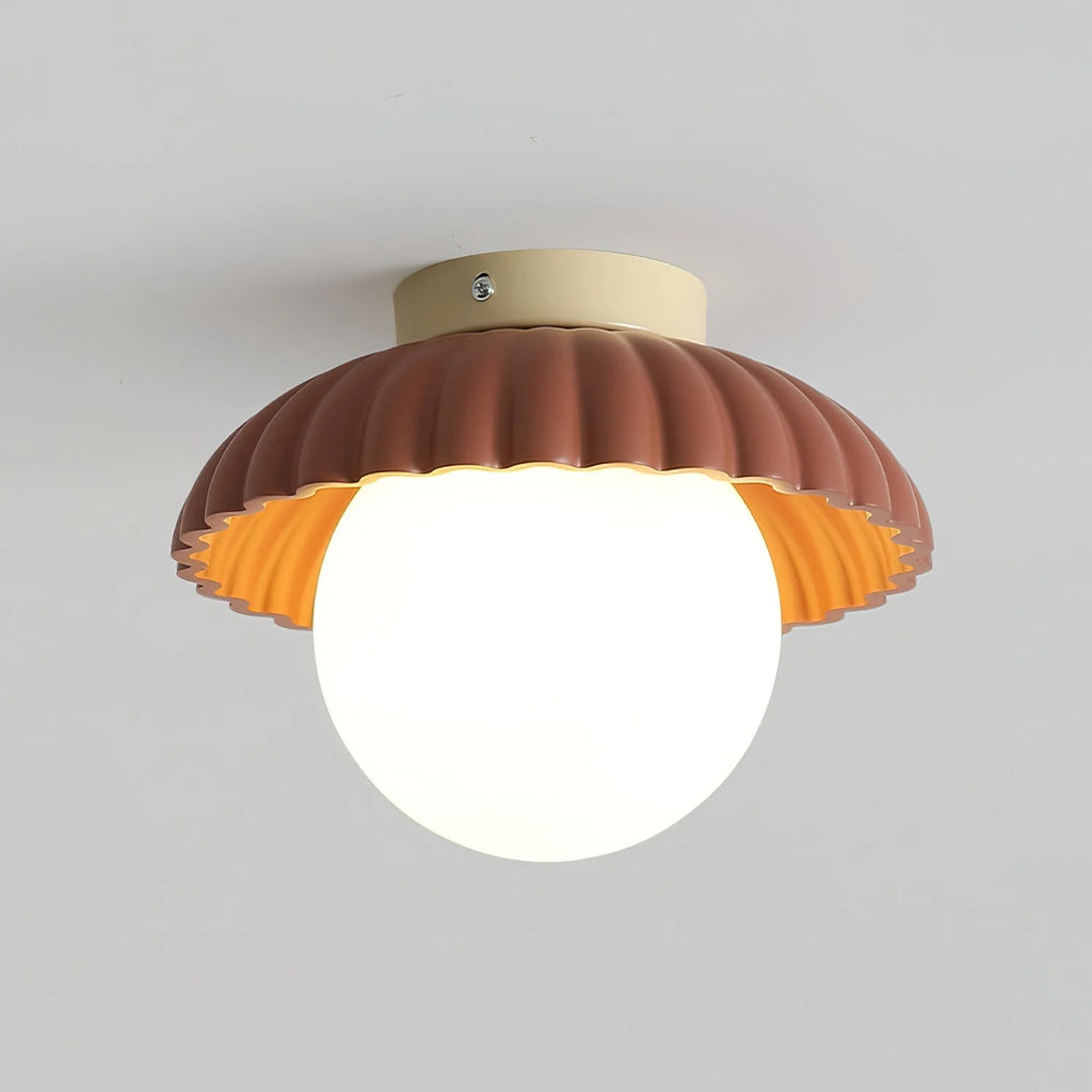 Ceiling Light | Scalloped Metal Shade & Opal Glass Globe | Flush-Mount