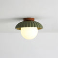 Ceiling Light | Scalloped Metal Shade & Opal Glass Globe | Flush-Mount
