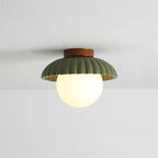 Ceiling Light | Scalloped Metal Shade & Opal Glass Globe | Flush-Mount