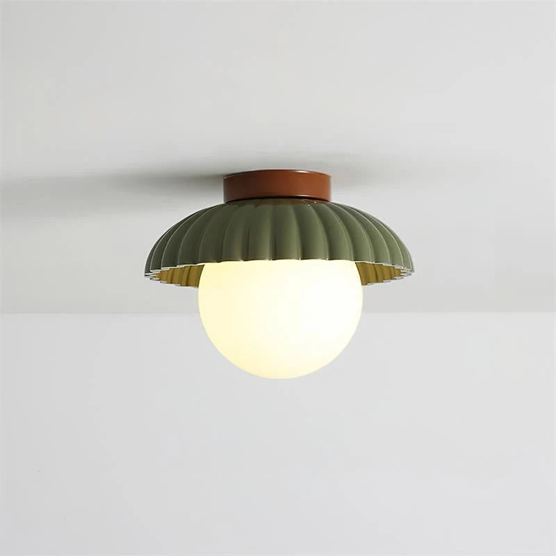 Ceiling Light | Scalloped Metal Shade & Opal Glass Globe | Flush-Mount