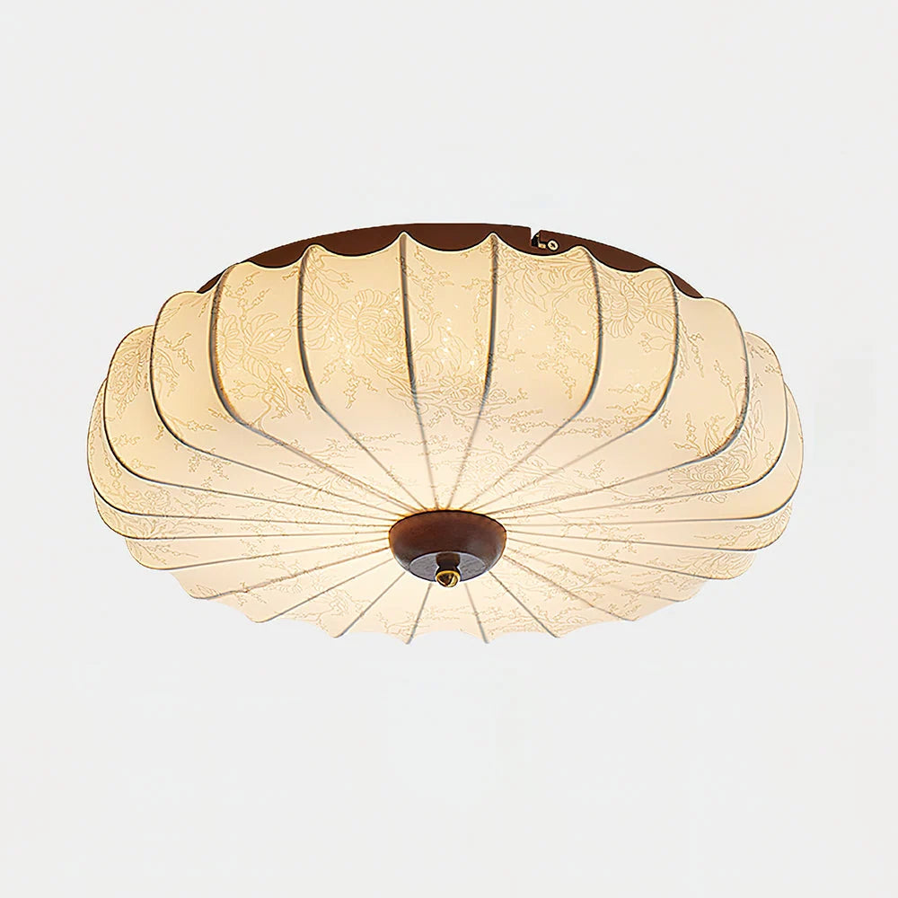 Ceiling Light | Wood Canopy & Pleated Fabric Shade | Dia 40/50/60 cm