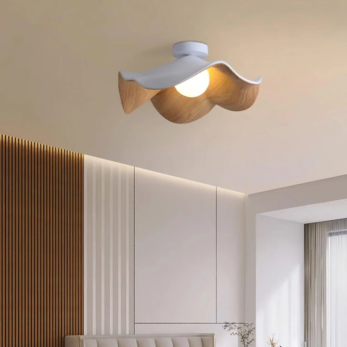 Ceiling Light | Wood Grain Finish & Metal Frame