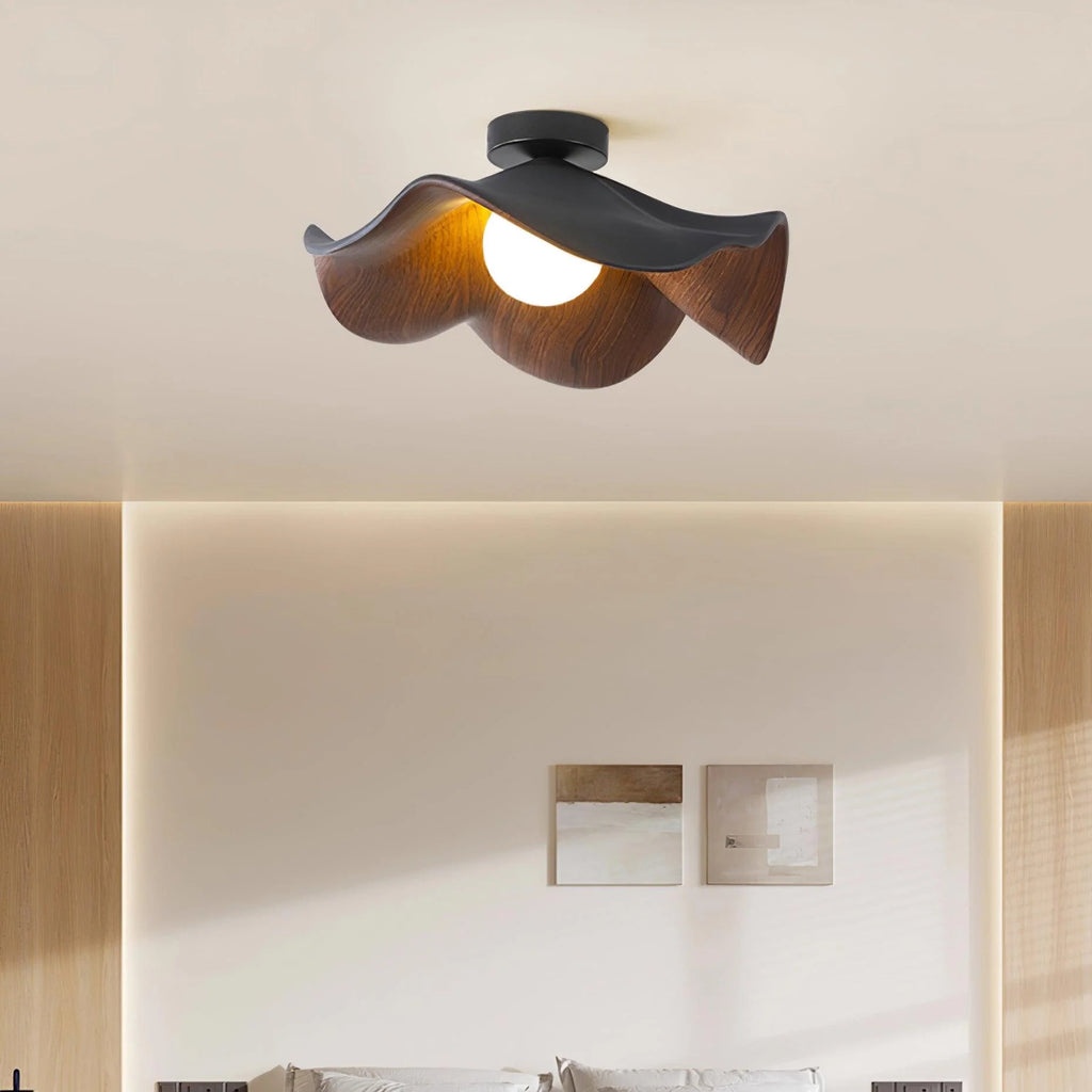 Ceiling Light | Wood Grain Finish & Metal Frame