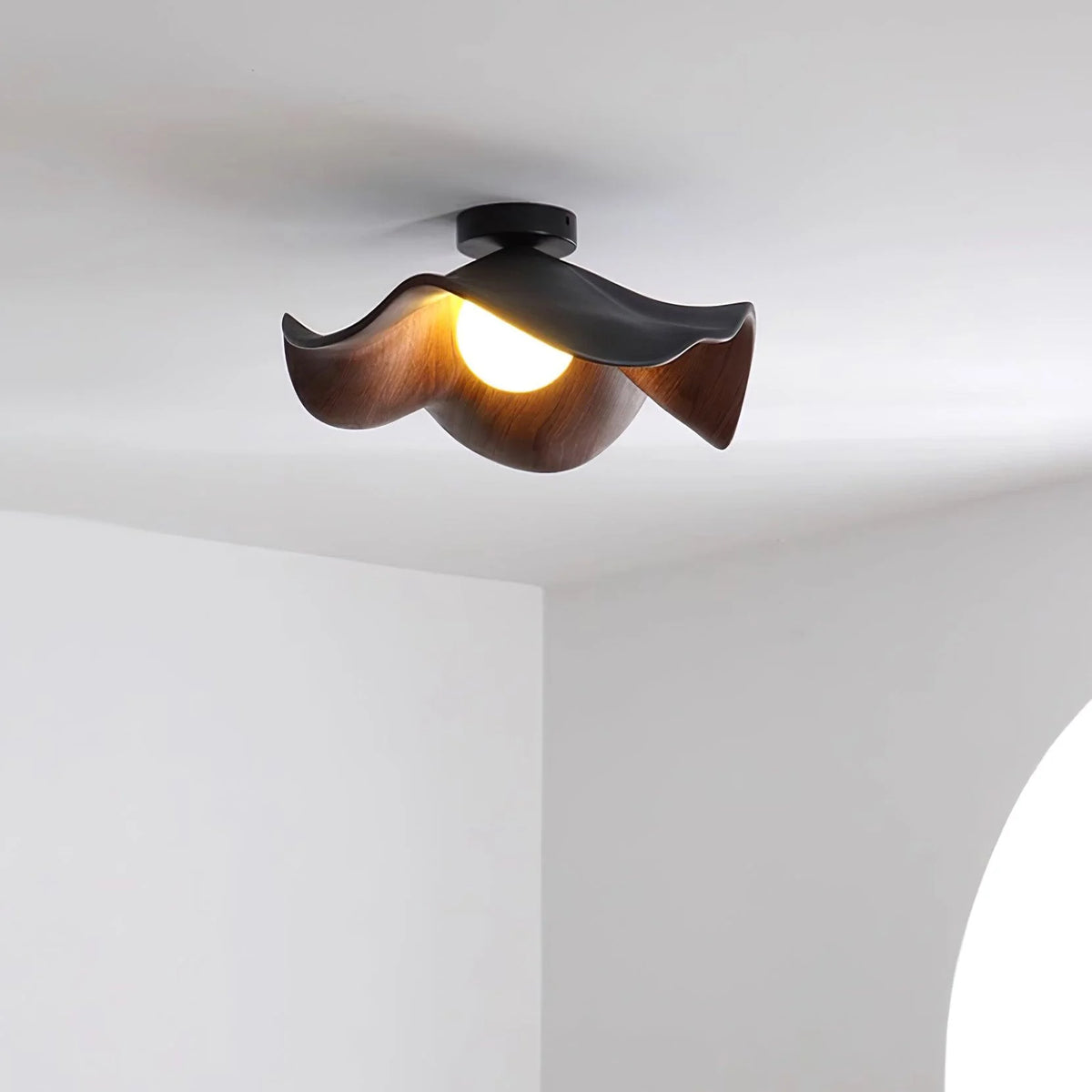 Ceiling Light | Wood Grain Finish & Metal Frame