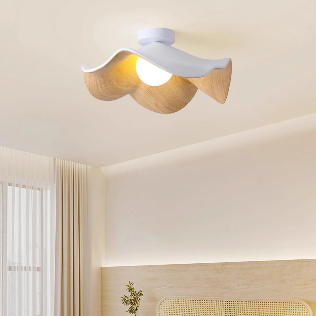 Ceiling Light | Wood Grain Finish & Metal Frame