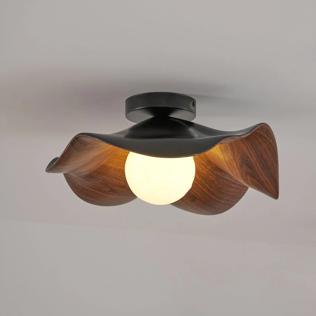 Ceiling Light | Wood Grain Finish & Metal Frame