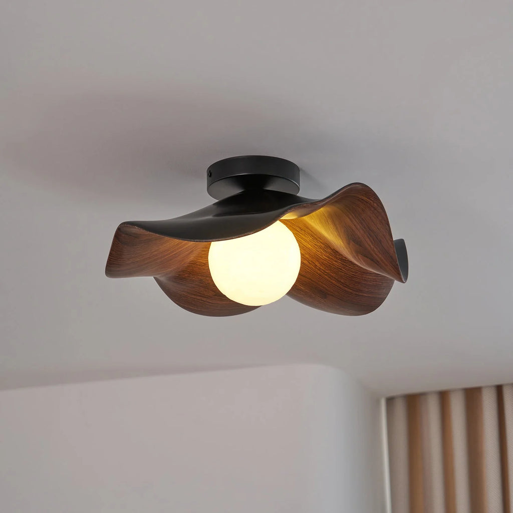 Ceiling Light | Wood Grain Finish & Metal Frame