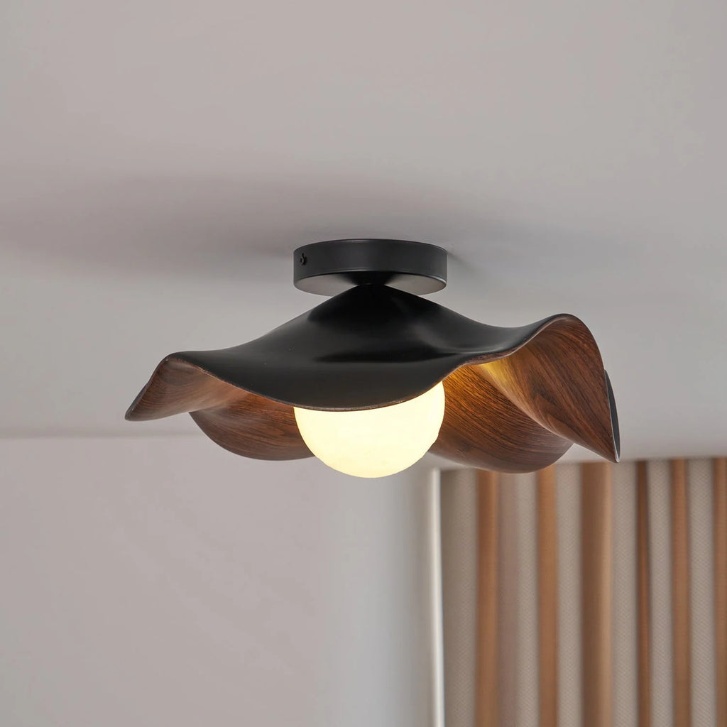 Ceiling Light | Wood Grain Finish & Metal Frame