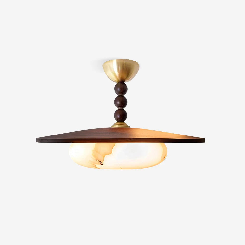 Ceiling Light | Wood Shade & Imitation Alabaster | Built-In LED