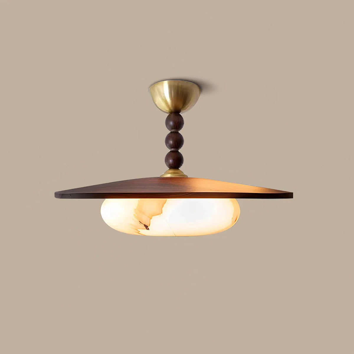 Ceiling Light | Wood Shade & Imitation Alabaster | Built-In LED