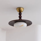 Ceiling Light | Wood Shade & Imitation Alabaster | Built-In LED