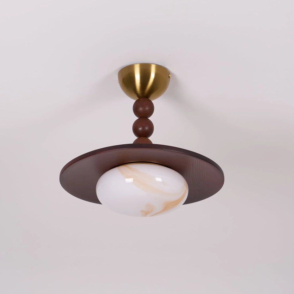 Ceiling Light | Wood Shade & Imitation Alabaster | Built-In LED