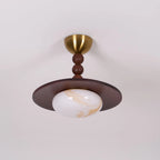 Ceiling Light | Wood Shade & Imitation Alabaster | Built-In LED