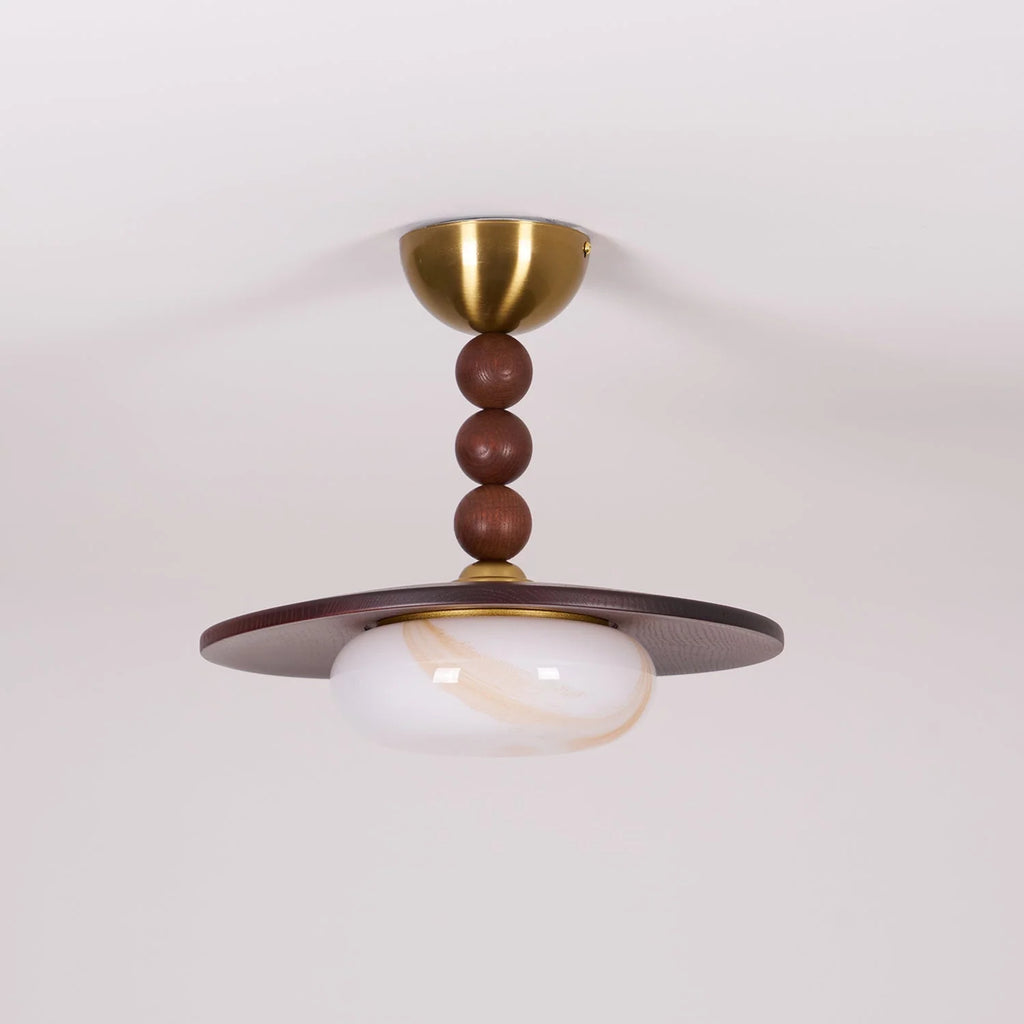 Ceiling Light | Wood Shade & Imitation Alabaster | Built-In LED