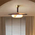 Ceiling Light | Wooden Shade & Imitation Alabaster Diffuser