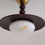 Ceiling Light | Wooden Shade & Imitation Alabaster Diffuser