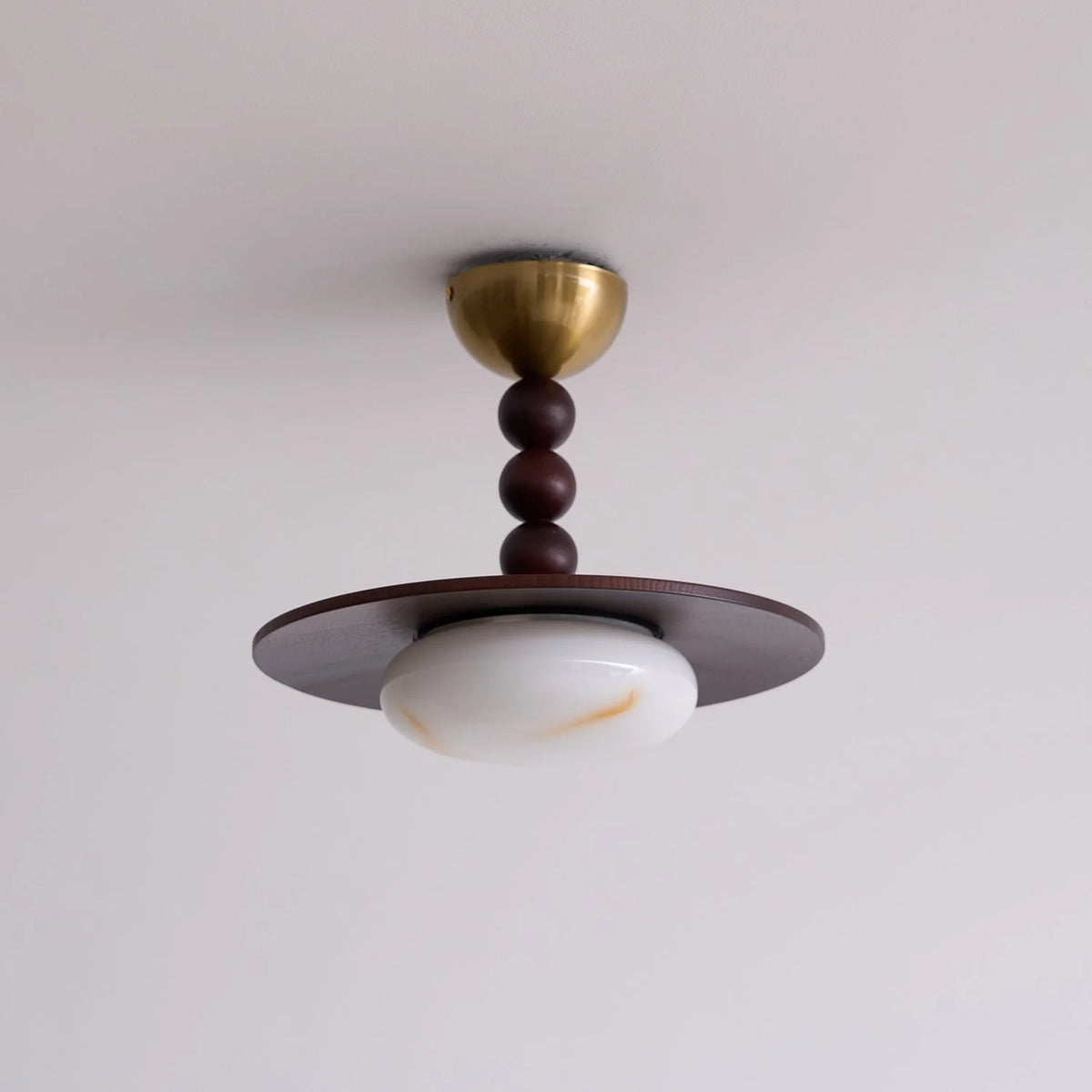Ceiling Light | Wooden Shade & Imitation Alabaster Diffuser