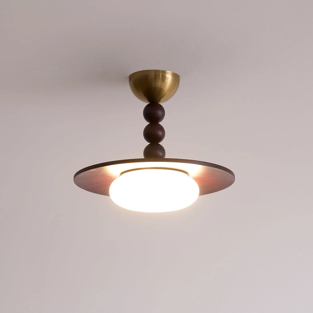 Ceiling Light | Wooden Shade & Imitation Alabaster Diffuser