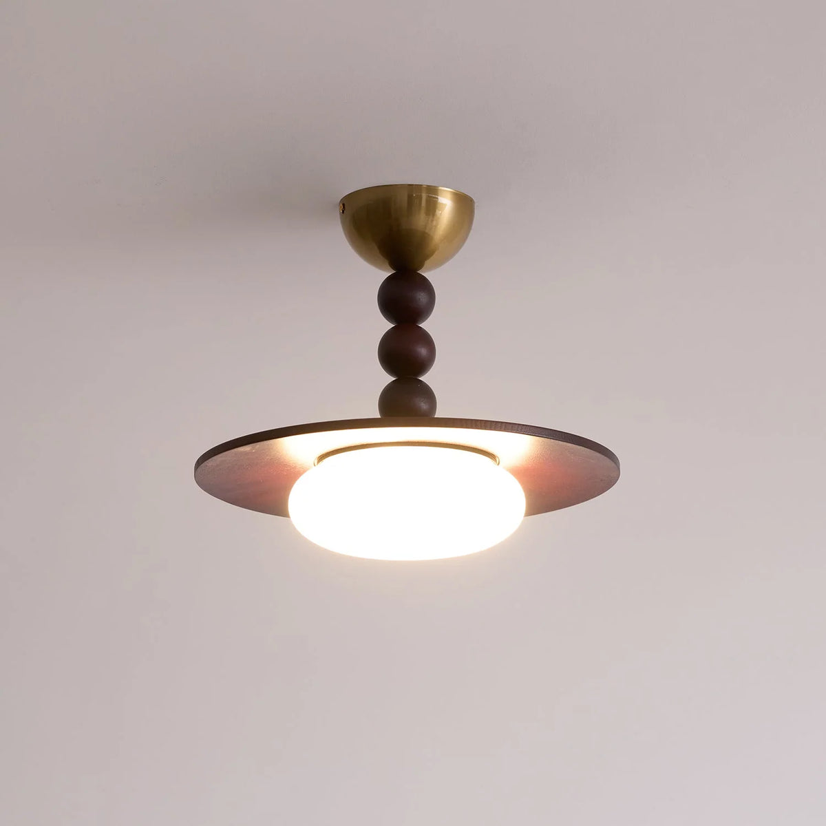 Ceiling Light | Wooden Shade & Imitation Alabaster Diffuser
