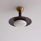 Ceiling Light | Wooden Shade & Imitation Alabaster Diffuser