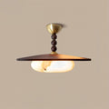 Ceiling Light | Wooden Shade & Imitation Alabaster Diffuser