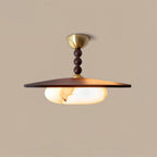 Ceiling Light | Wooden Shade & Imitation Alabaster Diffuser