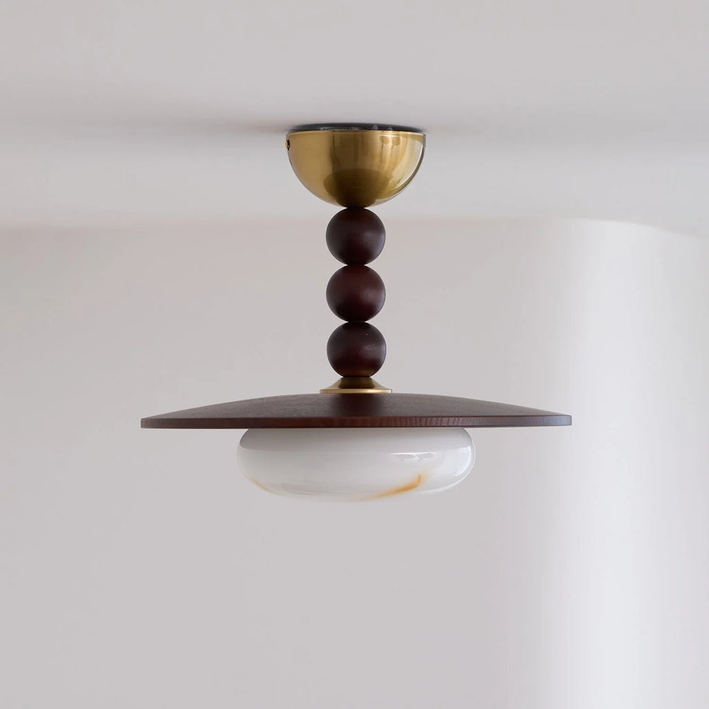 Ceiling Light | Wooden Shade & Imitation Alabaster Diffuser