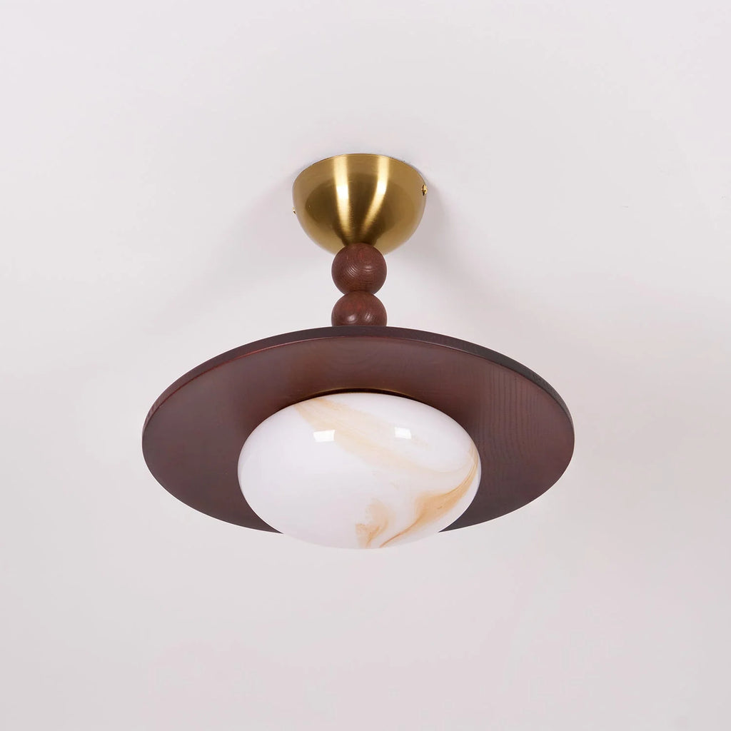 Ceiling Light | Wooden Shade & Imitation Alabaster Diffuser