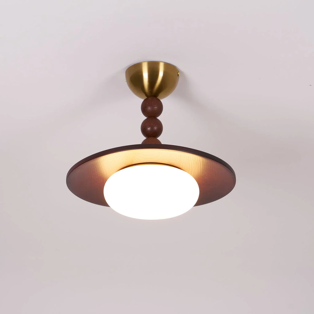 Ceiling Light | Wooden Shade & Imitation Alabaster Diffuser