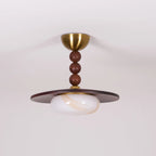 Ceiling Light | Wooden Shade & Imitation Alabaster Diffuser